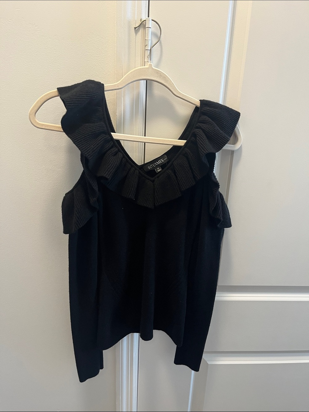 INTERMIX Black Ruffle-Trim Top
